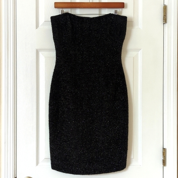 Vintage Dresses & Skirts - 1995 Vintage Little Black Sparkle Knit Strapless Sheath Tube Mini Dress 4